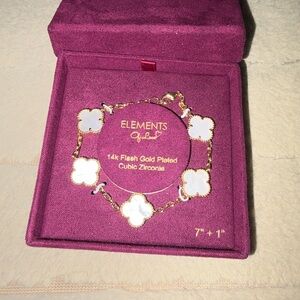 Elements of Love White mother of pearl 5 motif 14K Gold Plated Bracelet NIB